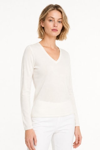 Jersey 100% cachemir ultrafino 2/60 - Cuello de pico. - Blanco