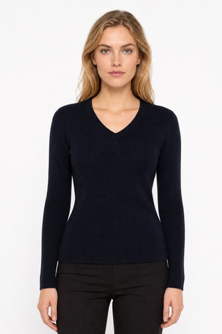 Jersey 100% cachemir ultrafino 2/60 - Cuello de pico. - Azul marino