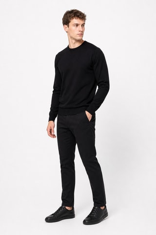 Jersey 95 % algodón y 5 % cachemir - Cuello redondo - Negro