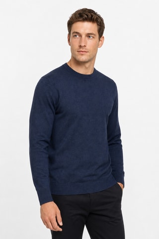 Jersey 95 % algodón y 5 % cachemir - Cuello redondo - Azul oscuro