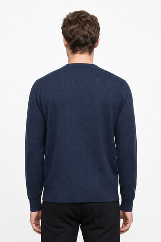 Jersey 95 % algodón y 5 % cachemir - Cuello redondo - Azul oscuro