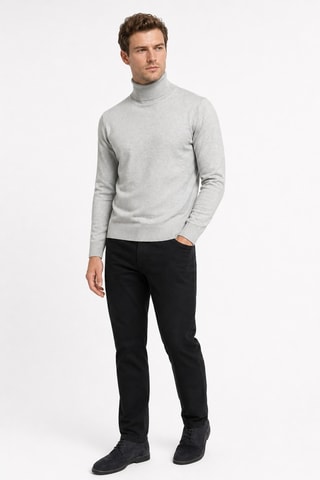 Jersey 95 % algodón y 5 % cachemir - Jersey de cuello vuelto - Gris jaspeado