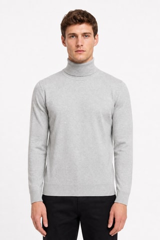 Jersey 95 % algodón y 5 % cachemir - Jersey de cuello vuelto - Gris jaspeado