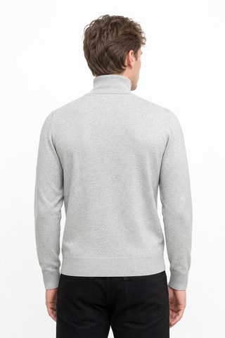 Jersey 95 % algodón y 5 % cachemir - Jersey de cuello vuelto - Gris jaspeado