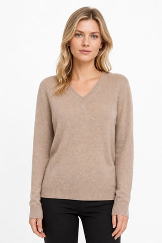 Jersey 100 % cachemir, 2 hilos - Cuello de pico. - Beige