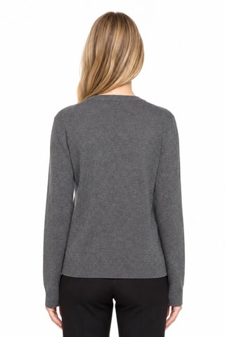Jersey 100 % cachemir, 2 hilos - Cuello de pico. - Gris jaspeado