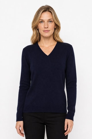 Jersey 100 % cachemir, 2 hilos - Cuello de pico. - Azul marino