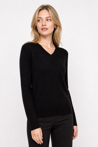 Jersey 100 % cachemir, 2 hilos - Cuello de pico. - Negro