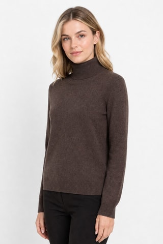 Jersey 100 % cachemir, 2 hilos - Jersey de cuello vuelto - Marrón oscuro