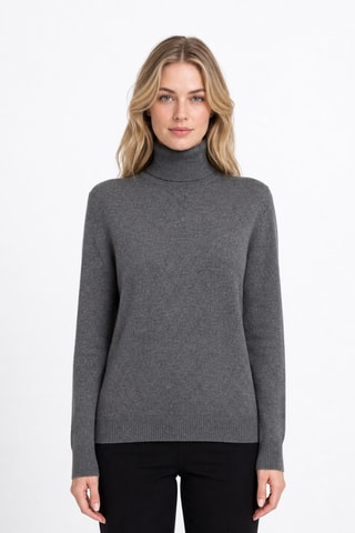 Jersey 100 % cachemir, 2 hilos - Jersey de cuello vuelto - Gris jaspeado