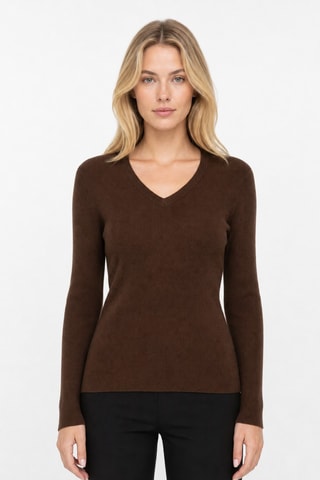 Jersey 100% cachemir ultrafino 2/60 - Cuello de pico. - Marrón