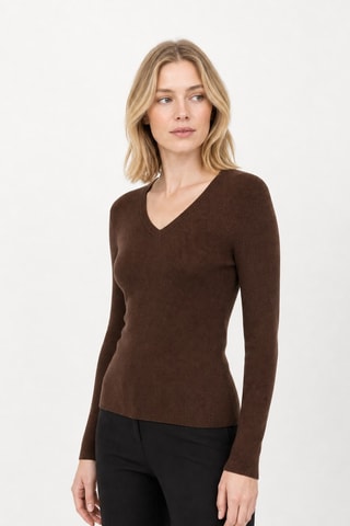 Jersey 100% cachemir ultrafino 2/60 - Cuello de pico. - Marrón