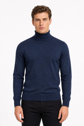 Jersey 95 % algodón y 5 % cachemir - Jersey de cuello vuelto - Azul oscuro