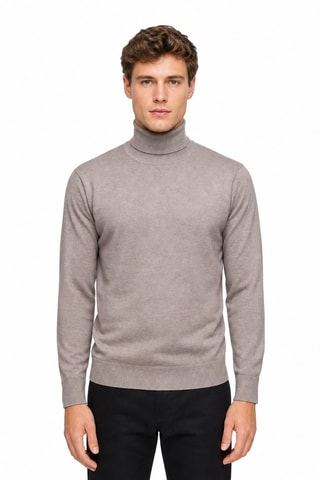 Jersey 95 % algodón y 5 % cachemir - Jersey de cuello vuelto - Beige