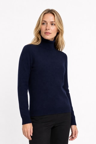 Jersey 100 % cachemir, 2 hilos - Jersey de cuello vuelto - Azul marino