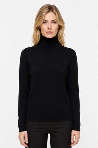 Jersey 100 % cachemir, 2 hilos - Jersey de cuello vuelto - Negro