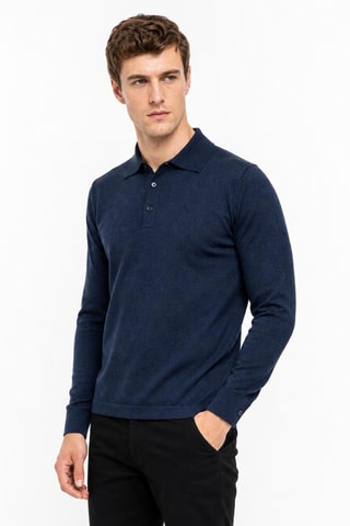 Polo 95 % algodón y 5 % cachemir - Azul oscuro