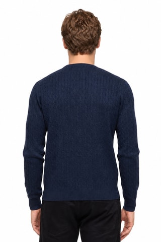 Jersey 95 % algodón y 5 % cachemir - Cuello redondo - Azul oscuro