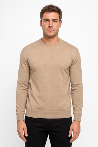 Jersey 50 % lana y 50 % acrílico - Cuello redondo - Beige