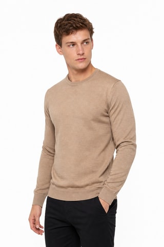 Jersey 50 % lana y 50 % acrílico - Cuello redondo - Beige
