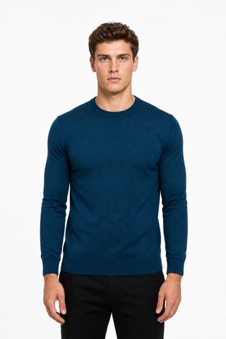Jersey 50 % lana y 50 % acrílico - Cuello redondo - Azul marino