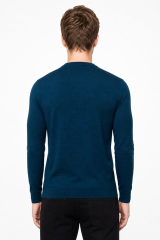 Jersey 50 % lana y 50 % acrílico - Cuello redondo - Azul marino