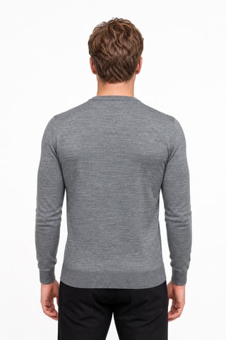 Jersey 50 % lana y 50 % acrílico - Cuello redondo - Gris jaspeado