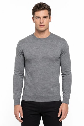 Jersey 50 % lana y 50 % acrílico - Cuello redondo - Gris jaspeado