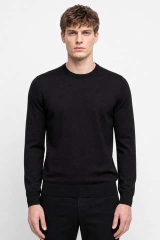 Jersey 50 % lana y 50 % acrílico - Cuello redondo - Negro