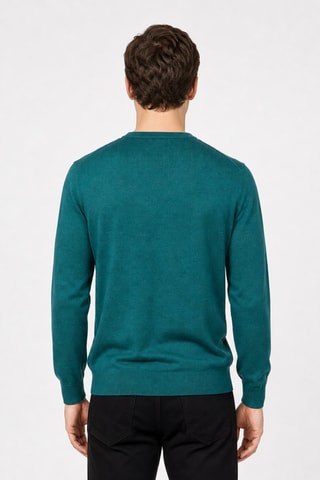 Jersey 50 % lana y 50 % acrílico - Cuello de pico. - Azul