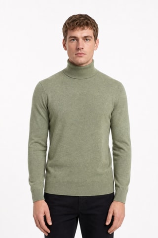 Jersey 100 % cachemir, 2 hilos - Jersey de cuello vuelto - Verde