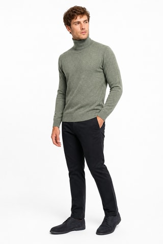 Jersey 100 % cachemir, 2 hilos - Jersey de cuello vuelto - Verde