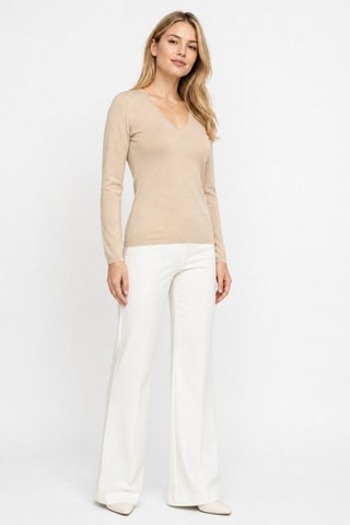 Jersey 100 % cachemir, 2 hilos - Cuello de pico - Beige