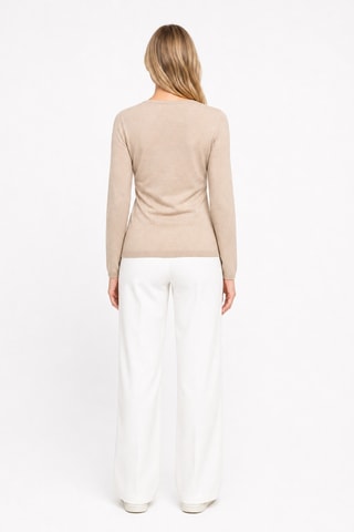 Jersey 100 % cachemir, 2 hilos - Cuello de pico - Beige