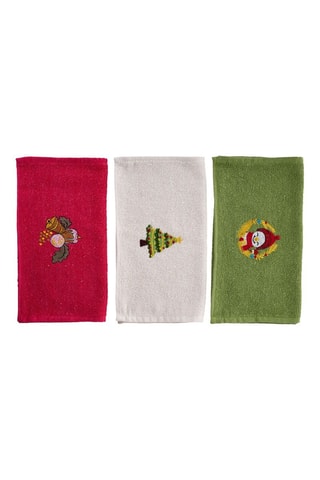 3 toallas de tocador - Rojo y verde - 30 x 50 cm