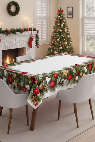 Mantel rectangular - Blanco y verde - 100 x 160 cm