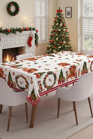 Mantel rectangular - Blanco y rojo
