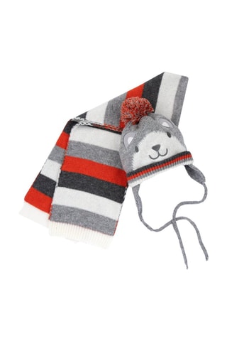 Bonnet à pompon et écharpe - Gris