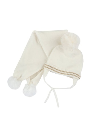 Bonnet à pompon et écharpe - Blanc
