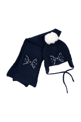 Bonnet à pompon et écharpe - Bleu foncé