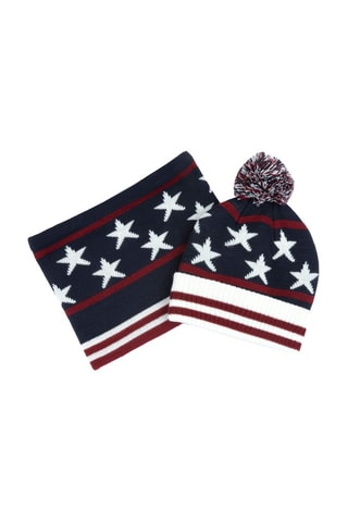 Bonnet à pompon et snood - Bleu marine