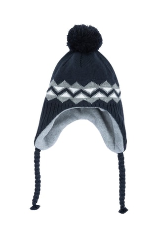 Bonnet aviateur à pompon - Bleu nuit