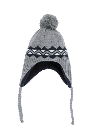 Bonnet aviateur à pompon - Gris chiné