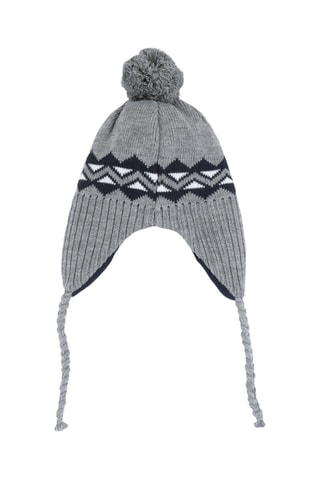 Bonnet aviateur à pompon - Gris chiné