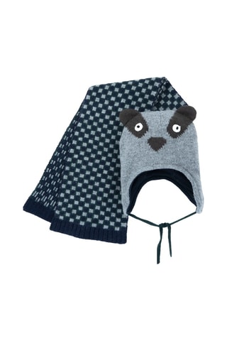 Bonnet et écharpe - Gris chiné et bleu marine