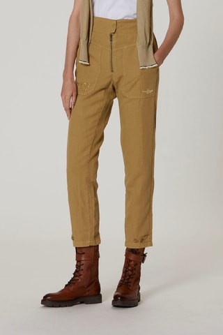 Pantalón de lino de tiro alto - Caqui