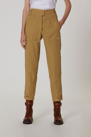 Pantalón de lino de tiro alto - Caqui