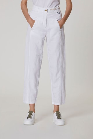 Pantalón de lino de tiro alto - Blanco