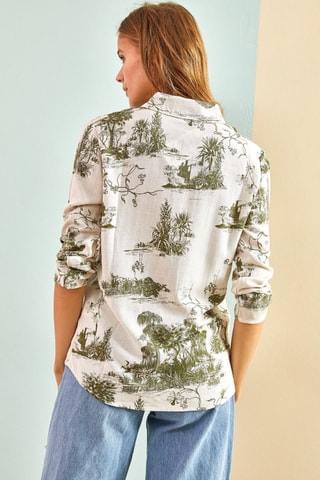 Chemisier oversize en lin - Beige et vert