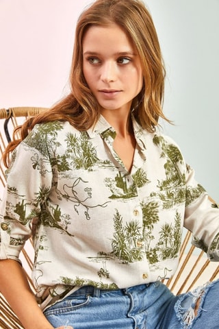 Chemisier oversize en lin - Beige et vert